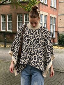 Trelyra Casual Fashion Leopard Print Cape Sweater - Apricot - View 6