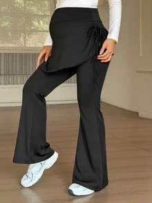 DAZY Celana Panjang Model Slim Fit Warna Polos dengan Karet Elastis 2 In 1 Model Flare, Elegan untuk Liburan dan Pemakaian Sehari-hari, Musim Semi dan Gugur, Celana Hamil - Hitam - View 4
