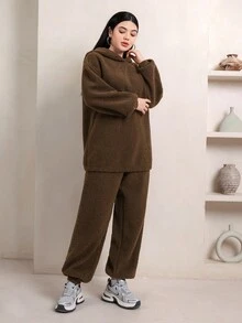 Veilorie Women's Letter Embroidered Long Sleeve Hoodie And Pants Casual 2 Pieces Set - Brown - View 3