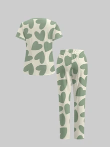 TaskEZ Casual Minimalist Green Heart Contrast Color Pattern Scrub Uniform Set - Multicolor - View 2