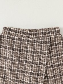 SHEIN 青少年女孩 2件/套 童裝韓版露肩短袖上衣 前開衩高背款 返校季 夏季休閒 - 棕色 - 查看 5