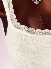 Amplova Autumn/Winter Date Party Snow Backless Bow Design Diamond Textured Knit Dress - Beige - View 6