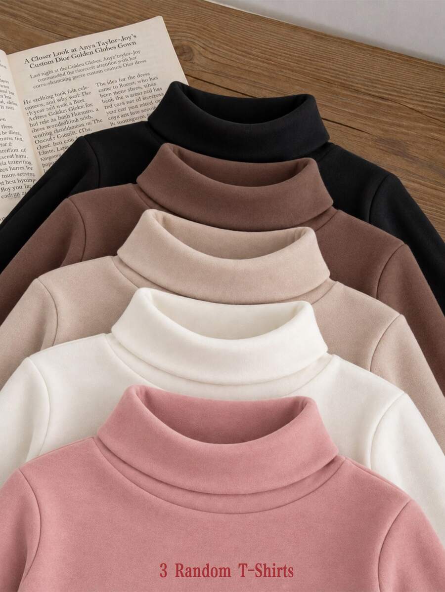 SHEIN Bộ 3 áo lót cổ cao co giãn thoải mái phong cách thường ngày cho bé gái, mùa thu - Nhiều màu - Xem 1