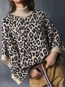Trelyra Casual Fashion Leopard Print Cape Sweater - Apricot - View 4