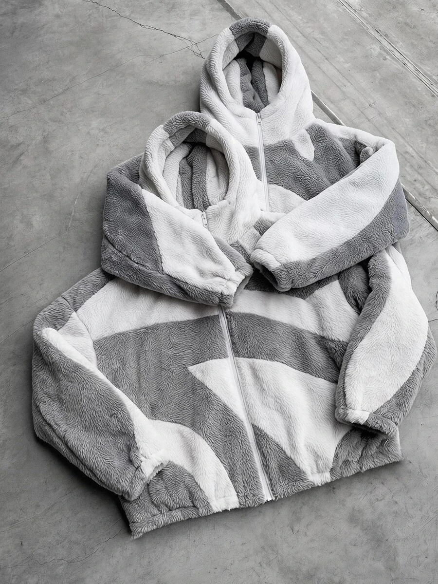Manfinity BRENVOR Men's Knitted Fashion Casual Loose Fit Long Sleeve Hoodie With English Embroidery - Light Grey - View 1