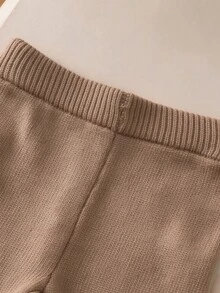 SHEIN Baby Girl 2pcs Knit Sweater Set, Turn-Collar Cardigan, Camel/Khaki Color, Versatile Daily Wear, Handmade Bow, Exquisite Cute Knitted Pants, Comfortable For Outings And School - Khaki - View 7