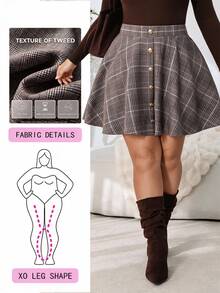 Solflare New Fall/Winter Plus Size Vintage Large Plaid Woolen Short Skirt With Gold Button Detail For Outings, School, Work, Birthdays, Dates & Casual Wear - Multicolor - View 1