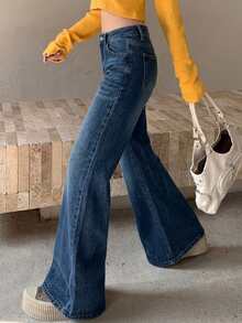 DAZY Women's Casual Distressed Korean Style Jeans Petite - Dark Wash - View 8
