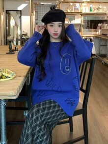 DAZY Women's Round Neck Long Sleeve Autumn/Winter Korean Style Sweater - Blue - View 3