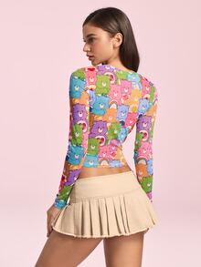 SHEIN X Care Bears 女款卡通印花短版長袖上衣 - 彩色 - 查看 2
