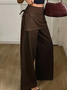Livesso Women's Designer Button Denim Pants - Brown - View 3