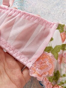 Elorette Women's Floral Embroidered Mesh Fashion Bra - Pink - View 6