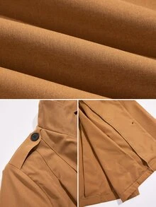 SOLERSUN Plus Size Short Orange Jacket, Stand Collar, Shoulder Patch Design, Long Sleeve, Front Pleated Design, Autumn Casual Short Jacket - Brown - View 8