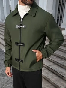 Manfinity Homme Men's Casual Versatile Daily Travel Long Sleeve Jacket With Airplane Buckle - Army Green - View 5