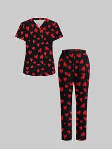 TaskEZ Bộ đồng phục scrub 2 món cho nữ, họa tiết trái tim, Valentine's Day - Nhiều màu - Xem 3
