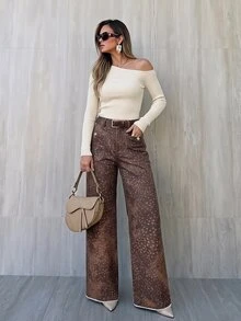 Selenza Plus Size Women's Pocket Design Wide Leg Loose Casual Denim Jeans - Mocha Brown - View 15