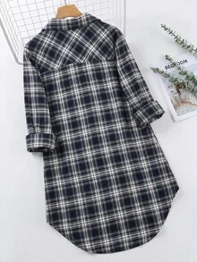 SHEIN LUNE 大尺碼女款格子休閒風 80年代 90年代 1920年代 約會 辦公室 派對 畢業式 教師 開學季 秋季洋裝 巧克力棕 工作穿搭 - 彩色 - 查看 2