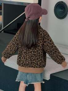 Dazy Kids 少女休閒寬鬆豹紋印花運動衫 - 卡其色 - 查看 7