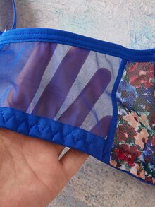 Elorette Royal Blue Underwire Push-Up Side-Smoothing Oil Painting Floral Print Romantic Pastoral Plus Size Bra - Royal Blue - View 4