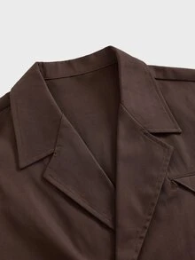 SWAVVY Men's Solid Color Double-Breasted Short Sleeve Shirt And Suit Pants Set - Brown - View 5