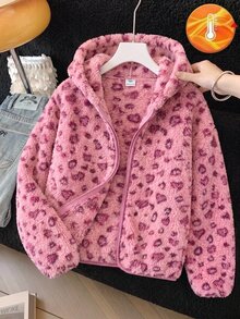 SHEIN 少女厚款蝴蝶結連帽拉鍊外套，保暖內裡，秋冬款 - 彩色 - 查看 2