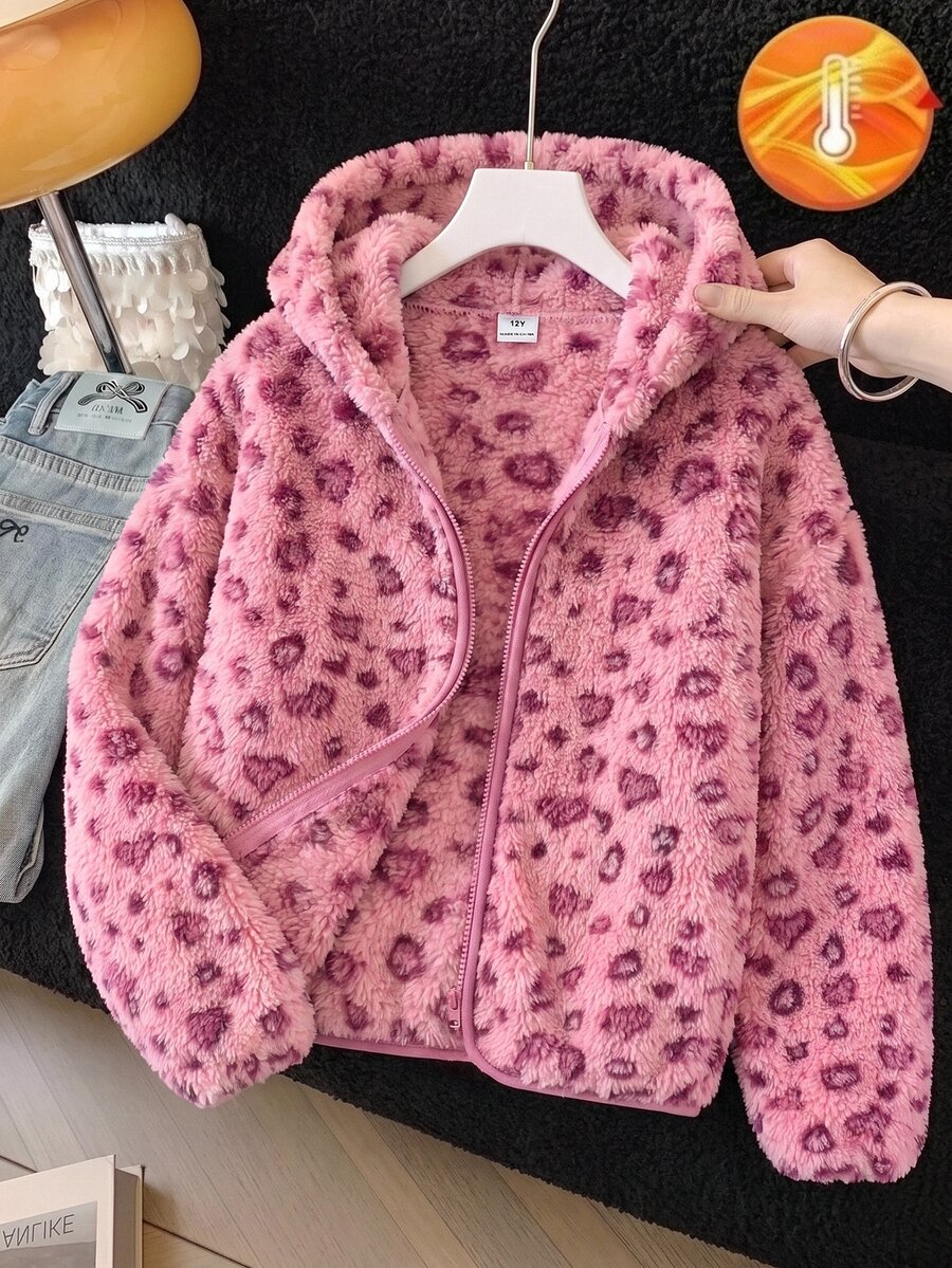 SHEIN Tween Girl Thermal Lined Tween Girl Thick Bow Hooded Zip-Up Jacket Fall/Winter - Multicolor - View 1
