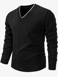 Manfinity Homme 男士秋冬針織套頭毛衣內搭層 - 黑色 - 查看 5