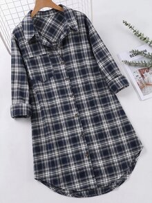 SHEIN LUNE 大尺碼女款格子休閒風 80年代 90年代 1920年代 約會 辦公室 派對 畢業式 教師 開學季 秋季洋裝 巧克力棕 工作穿搭 - 彩色 - 查看 1