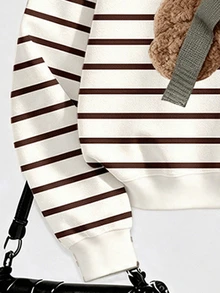 (1 Set) Tween Girls Autumn/Winter Casual Fresh Mint Chocolate Striped Crew Neck Sweatshirt With Toothpick Stripe Straight Leg Pants - Multicolor - View 6