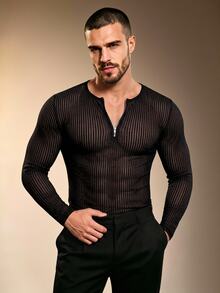 ZURIURI Men's Sheer Lightweight Sexy Casual Commute Club Party Fashion T-Shirt Black Fall - Black - View 7