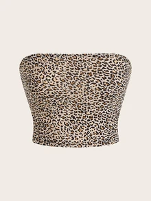 SHEIN EZwear 3-Piece Women's Solid Color And Leopard Print Fashion Strapless Tops - Multicolor - View 10