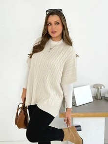 Shapeblank Women's Plus-Size Autumn/Winter Elegant Baggy, Casual, Loose, Pullover Sweater Grey Half-Length Sleeves, Outfits Birthday Vacation Evening Top Women - White - View 2