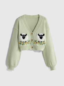 ROMWE Hippie Cottagecore Women's Bohemian Embroidery Cardigan,Long Sleeve Tops - Mint Green - View 1