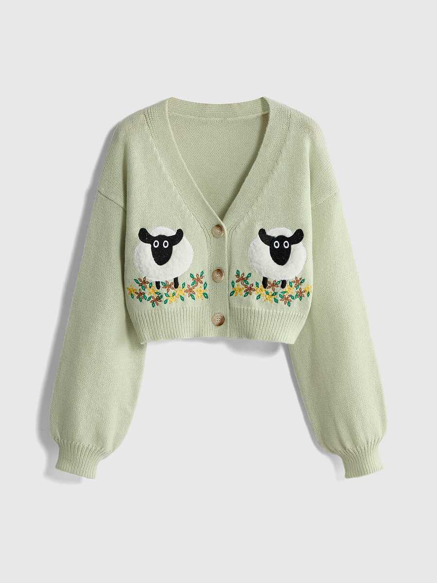 ROMWE Hippie Cottagecore Women's Bohemian Embroidery Cardigan,Long Sleeve Tops - Mint Green - View 1