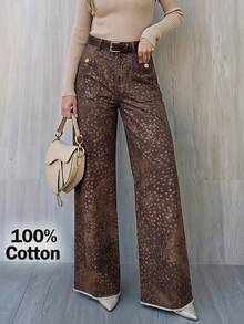 Selenza Plus Size Women's Pocket Design Wide Leg Loose Casual Denim Jeans - Mocha Brown - View 10