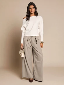 SHEIN Glamour Women's Solid Color Casual Versatile Daily Wear Suit Pants - Khaki - View 4