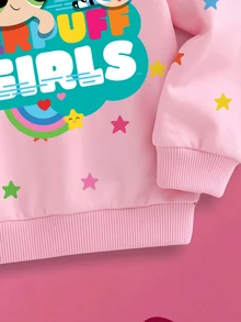 THE POWERPUFF GIRLS X SHEIN 女嬰卡通印花長袖運動衫 可愛寬鬆版型 - 粉色 - 查看 3