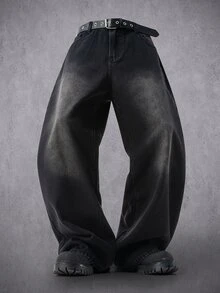 Manfinity Denimwave Men Y2K Hip Hop WideLeg Jeans, Spider Graphic Print Baggy Denim Trousers - Black - View 3