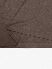 Linhara CURVE Plus Size Women Brown Heathered V-Neck Cap Sleeve T-Shirt, Casual Boho Relaxed Fit Soft Basic Tee For Daily, Vacation, Travel, Commute, Going Out Top - Khaki - View 5