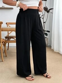 Enliva Plus Size Cotton Blend Elastic Waist Comfort Pants Compatible With Apple Body Round Body - Black - View 5