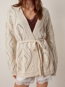 Willow Rêve Women's Cream Jacquard Knit Long Cardigan - Cream - View 6