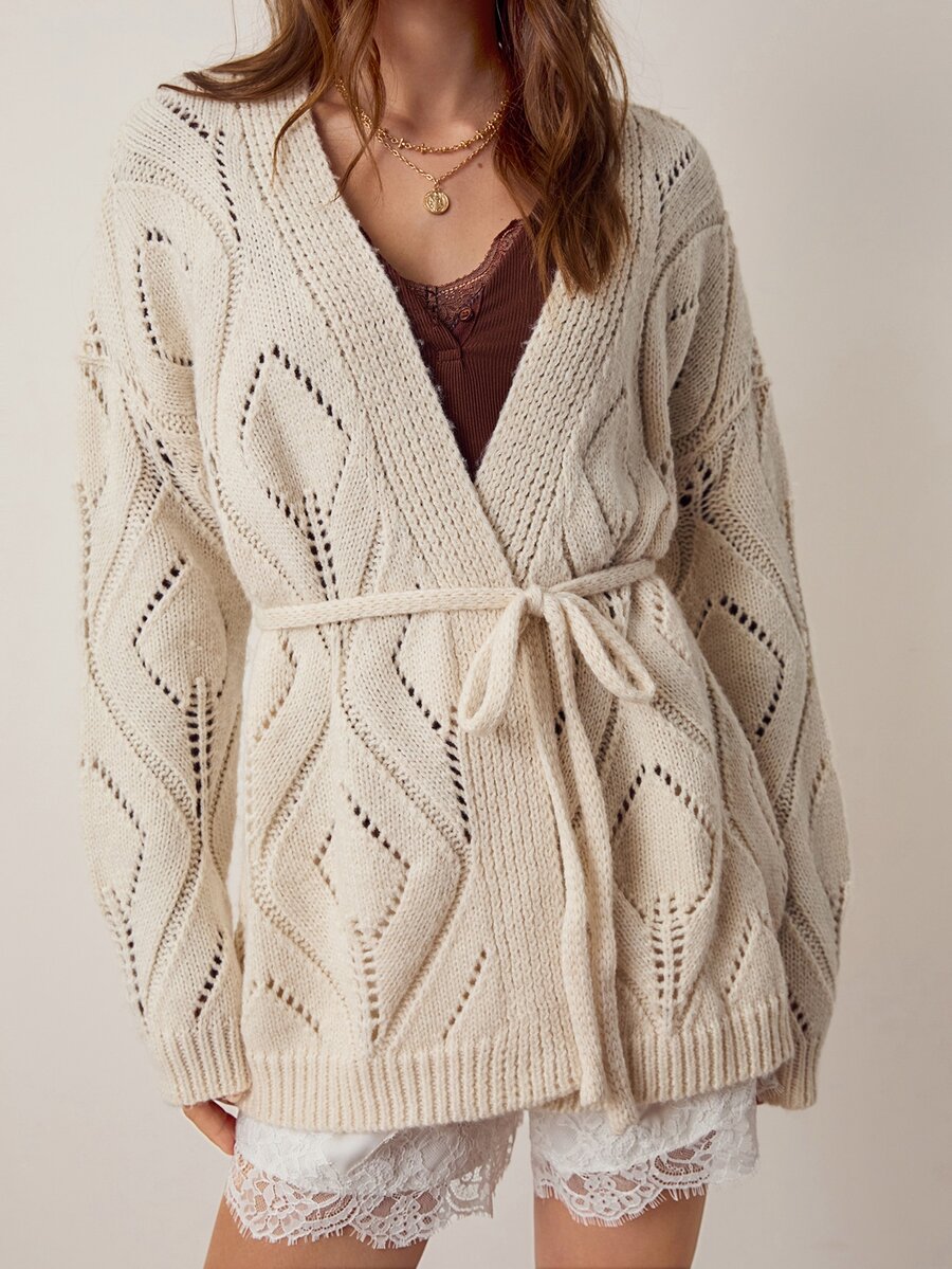 Willow Rêve Women's Cream Jacquard Knit Long Cardigan - Cream - View 1