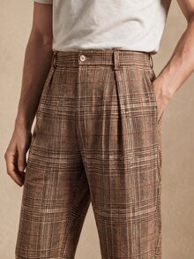 Core Aspect Men's Plaid Straight Leg Loose Fit Business Casual Daily Commute Office Trousers - Brown - View 1