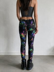 SHEIN ICON Quần legging thời trang nữ họa tiết graffiti rách distressed - Nhiều màu - Xem 2