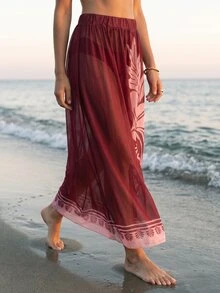 CAJUNI Women's Floral Print Beach Cover-Up Midi Skirt - Red - View 6