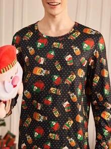 Notgurli Men's Cartoon Pattern Print Top And Pants Loungewear Set - Multicolor - View 7