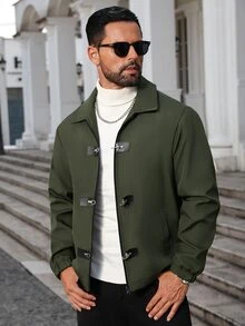 Manfinity Homme Men's Casual Versatile Daily Travel Long Sleeve Jacket With Airplane Buckle - Army Green - View 4