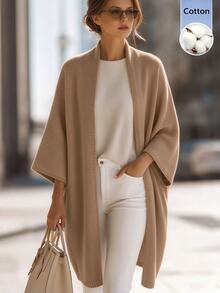 SHEIN New Arrival Women's Autumn Solid‑Color Casual Versatile Cardigan, Khaki Knit Cardigan Outerwear For Going‑Out, Commute & Daily Wear - Khaki - View 1