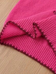 SHEIN 女童玫瑰紅可愛蝴蝶結刺繡針織毛衣，秋冬圓領對比色波浪邊長袖套頭上衣，柔軟親膚，適合上學、派對、日常休閒穿著 - 粉色 - 查看 7
