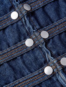 Slaydiva Winter New Napoleon Collar Loose Fit Plus Size Denim Jacket - Blue - View 9